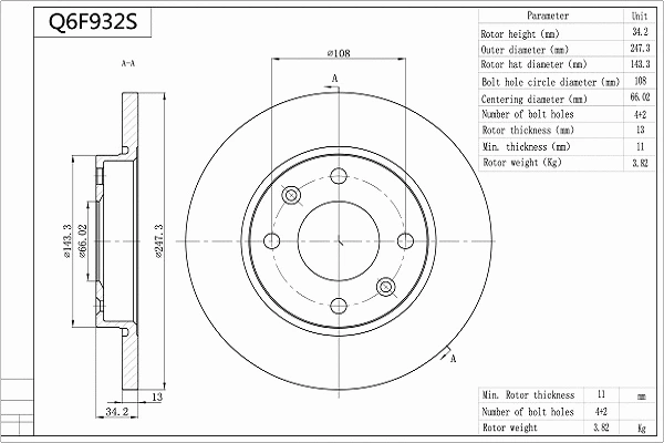 Disque de frein AISIN Q6F932S