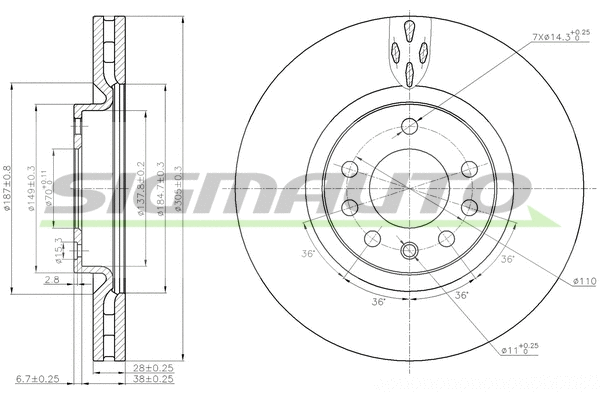 Disque de frein SIGMAUTO DBB512V