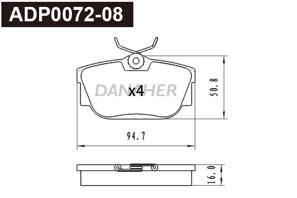 Kit de plaquettes de frein, frein à disque DANAHER ADP0072-08