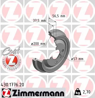 Tambour de frein ZIMMERMANN 430.1776.20