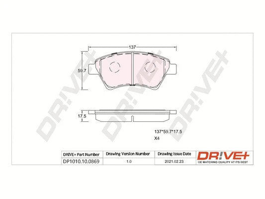 Kit de plaquettes de frein, frein à disque Dr!ve+ DP1010.10.0869