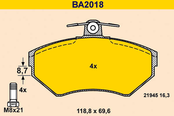 Kit de plaquettes de frein, frein à disque BARUM BA2018