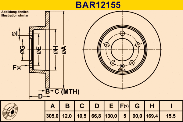 Disque de frein BARUM BAR12155