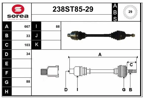 Arbre de transmission STARTCAR 238ST85-29