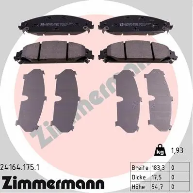 Kit de plaquettes de frein, frein à disque ZIMMERMANN 24164.175.1