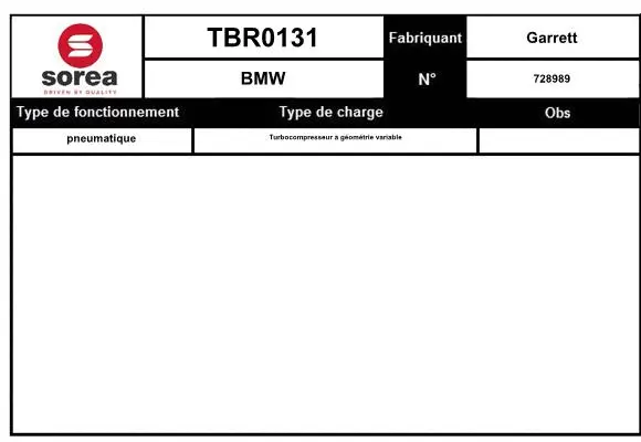 Turbocompresseur, suralimentation EAI TBR0131