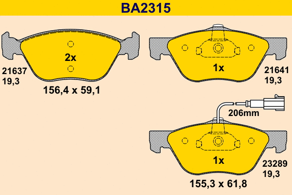 Kit de plaquettes de frein, frein à disque BARUM BA2315