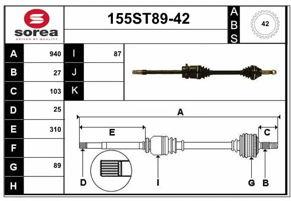 Arbre de transmission STARTCAR 155ST89-42