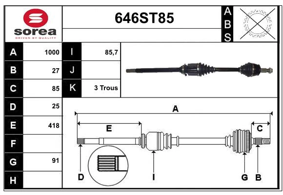 Arbre de transmission STARTCAR 646ST85