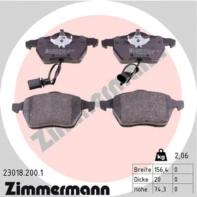Kit de plaquettes de frein, frein à disque ZIMMERMANN 23018.200.1
