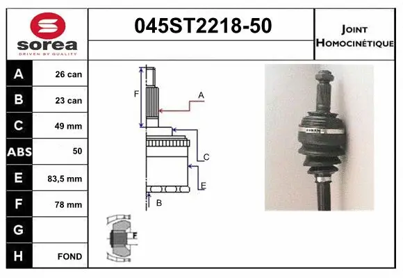 Jeu de joints, arbre de transmission STARTCAR 045ST2218-50