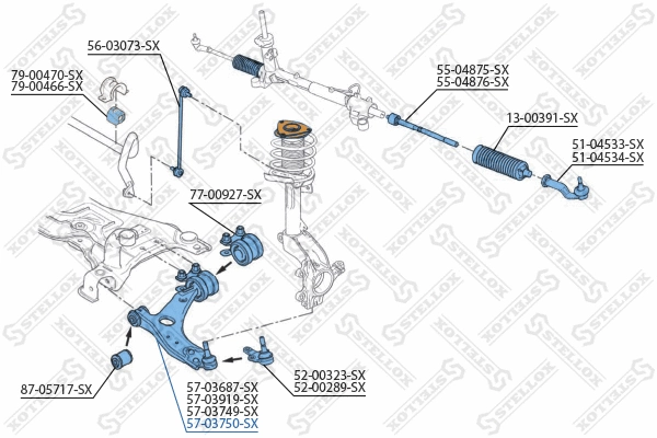 Bras de liaison, suspension de roue STELLOX 57-03750-SX