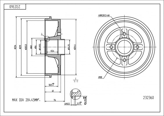 Tambour de frein HART 232 360
