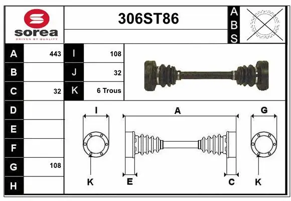 Arbre de transmission STARTCAR 306ST86