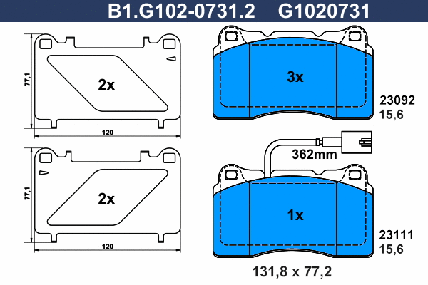 Kit de plaquettes de frein, frein à disque GALFER B1.G102-0731.2
