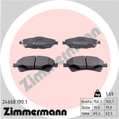 Kit de plaquettes de frein, frein à disque ZIMMERMANN 24668.190.1