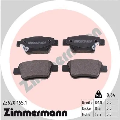 Kit de plaquettes de frein, frein à disque ZIMMERMANN 23620.165.1