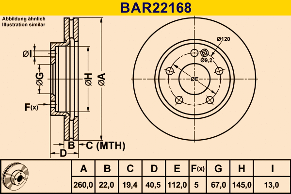 Disque de frein BARUM BAR22168