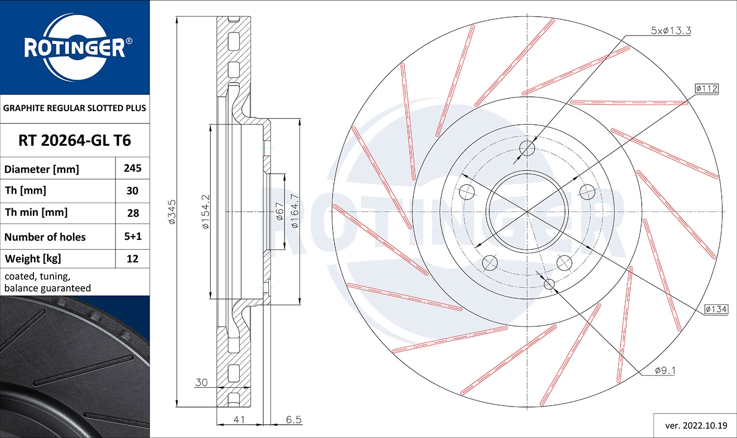 Disque de frein ROTINGER RT 20264-GL T6