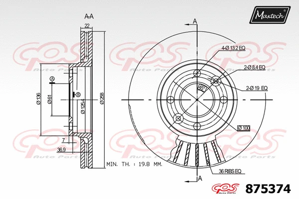 Disque de frein MAXTECH 875374