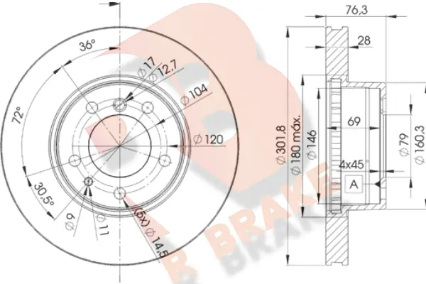 Disque de frein R BRAKE 78RBD12215