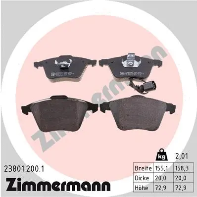 Kit de plaquettes de frein, frein à disque ZIMMERMANN 23801.200.1