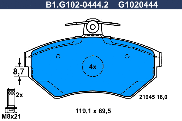 Kit de plaquettes de frein, frein à disque GALFER B1.G102-0444.2