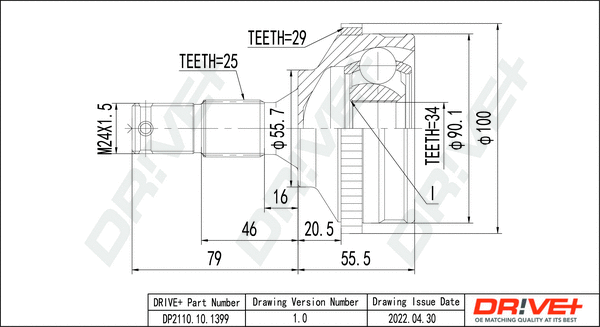 Jeu de joints, arbre de transmission Dr!ve+ DP2110.10.1399