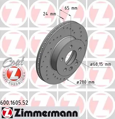 Disque de frein ZIMMERMANN 600.1605.52
