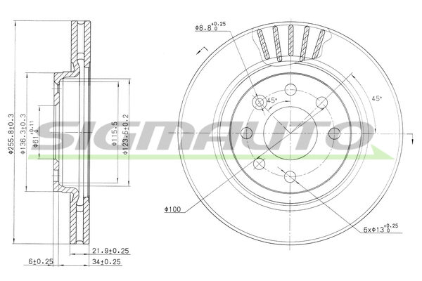 Disque de frein SIGMAUTO DBA510V