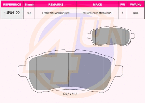 Kit de plaquettes de frein, frein à disque 4u 4UP04122