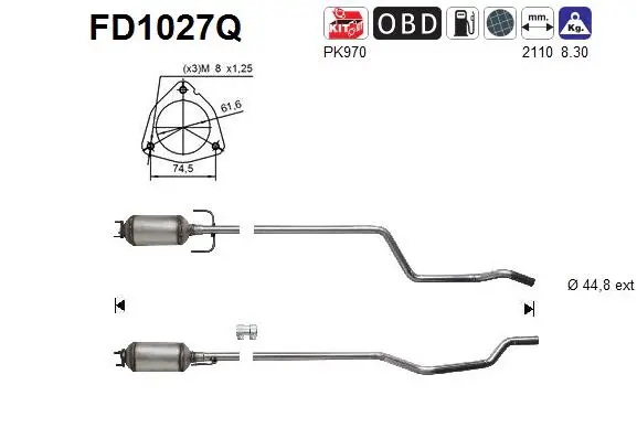 Filtre à particules / à suie, échappement AS FD1027Q