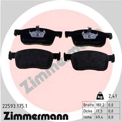 Kit de plaquettes de frein, frein à disque ZIMMERMANN 22593.175.1
