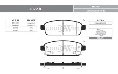 Kit de plaquettes de frein, frein à disque GOODWILL 2072 R