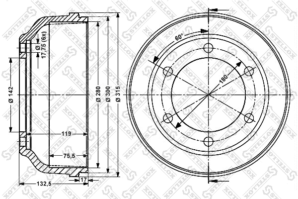 Tambour de frein STELLOX 6026-2509-SX