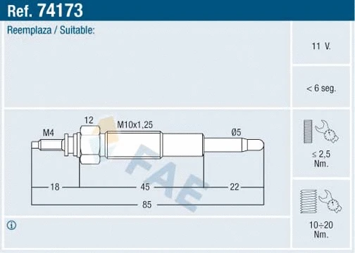 Bougie de préchauffage FAE 74173
