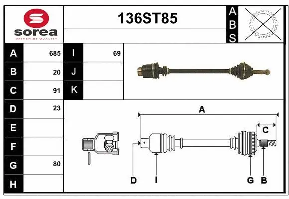 Arbre de transmission STARTCAR 136ST85
