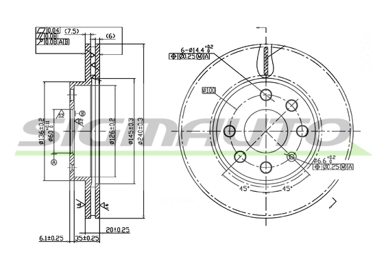 Disque de frein SIGMAUTO DBB130V
