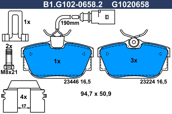 Kit de plaquettes de frein, frein à disque GALFER B1.G102-0658.2