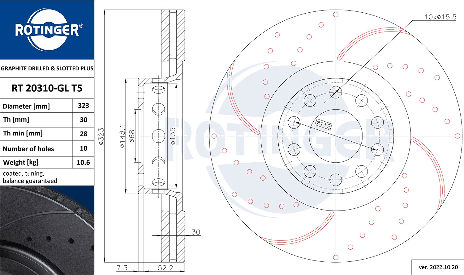 Disque de frein ROTINGER RT 20310-GL T5