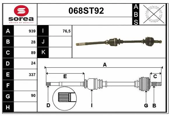 Arbre de transmission STARTCAR 068ST92