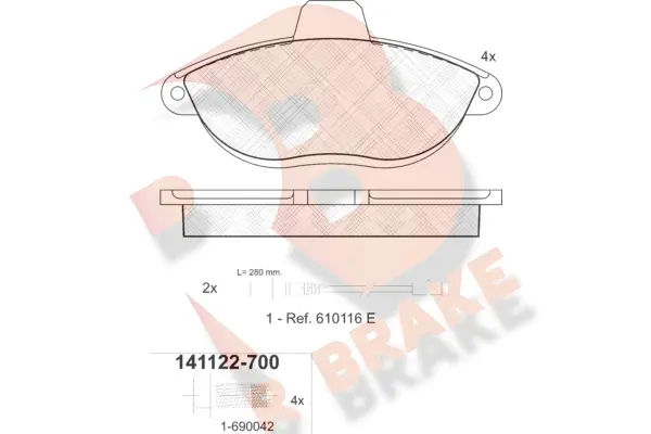 Kit de plaquettes de frein, frein à disque R BRAKE RB1122-700