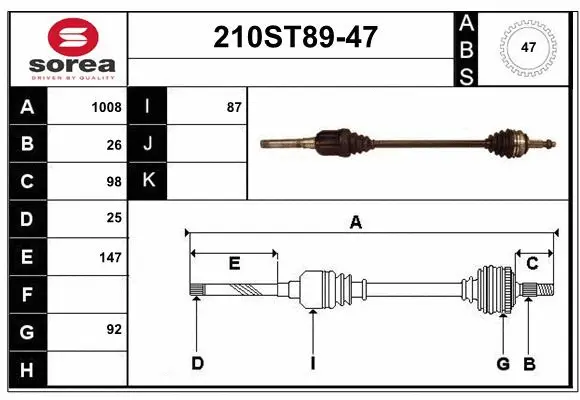 Arbre de transmission STARTCAR 210ST89-47