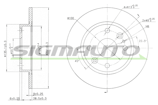 Disque de frein SIGMAUTO DBA525S