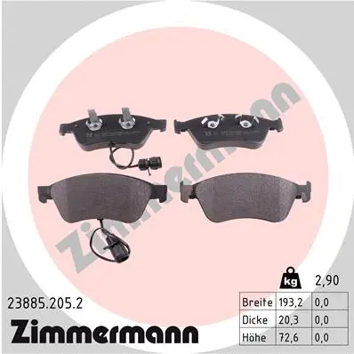 Kit de plaquettes de frein, frein à disque ZIMMERMANN 23885.205.2
