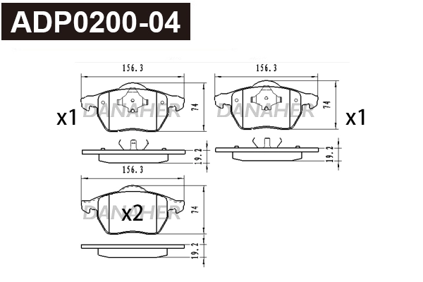 Kit de plaquettes de frein, frein à disque DANAHER ADP0200-04