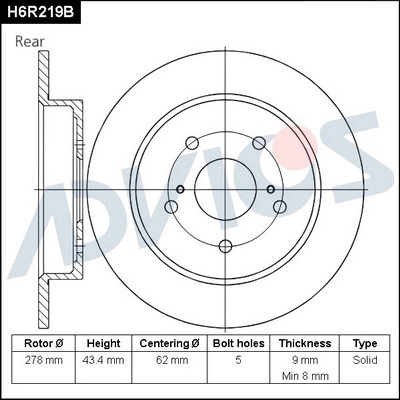 Disque de frein ADVICS H6R219B