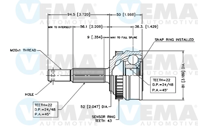 Jeu de joints, arbre de transmission VEMA 18226