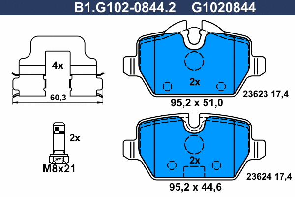 Kit de plaquettes de frein, frein à disque GALFER B1.G102-0844.2