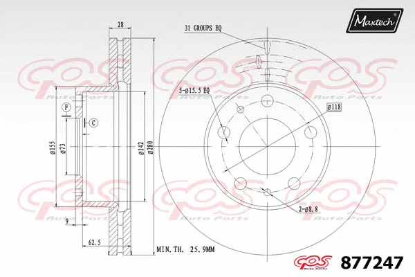Disque de frein MAXTECH 877247